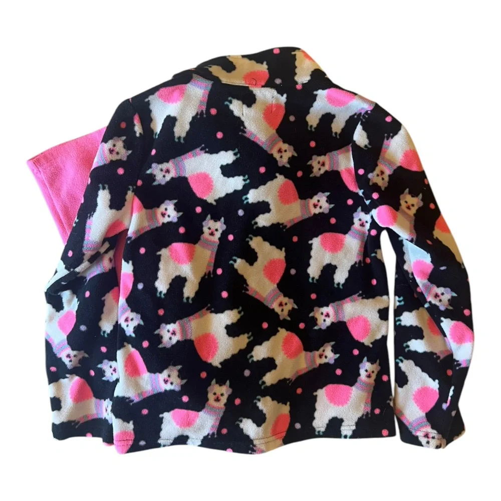 Girl size 7/8 The Children’s Place pink and black‎ llama fleece pajamas